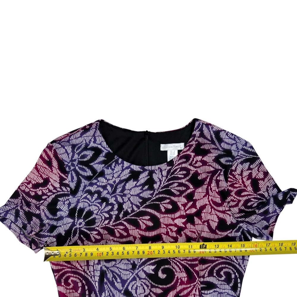 London Times Sheath Dress 8 Purple Black Floral Paisley Office Evening Abstract - Picture 7 of 10
